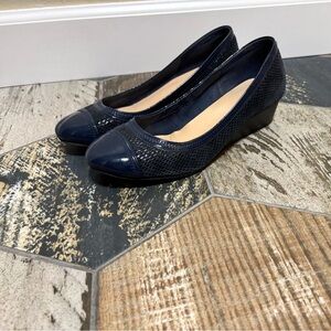 Cole Haan navy low wedges